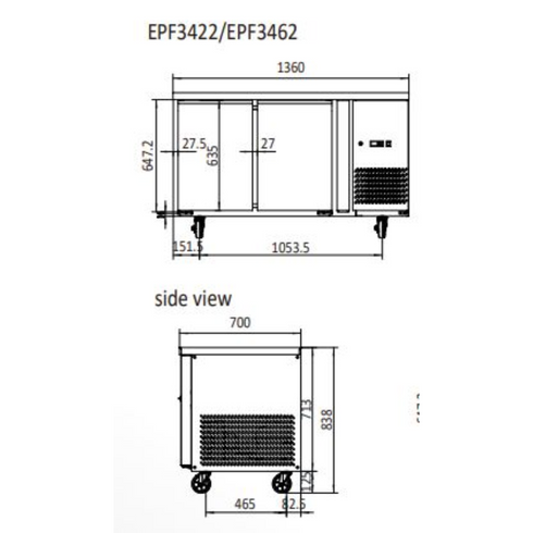 Atosa Stainless Steel 2 Solid Doors Undercounter Bench Fridge - EPF3422