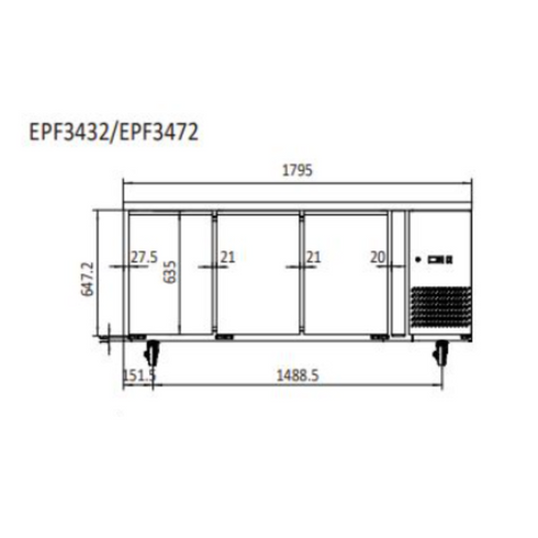 Atosa Stainless Steel 3 Solid Doors Undercounter Bench Fridge 450L - EPF3432