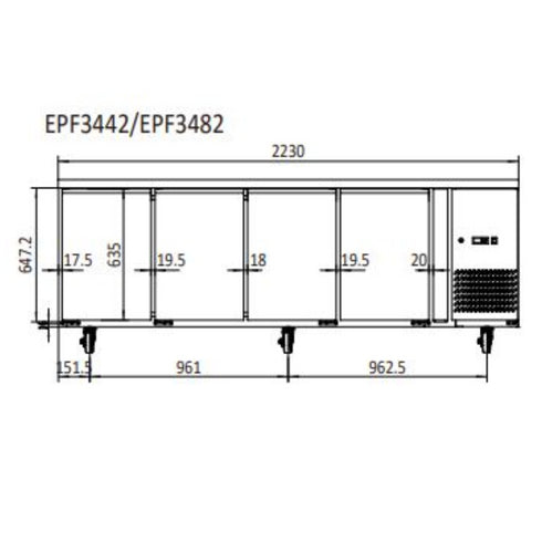 Atosa Stainless Steel 4 Solid Doors Undercounter Bench Fridge - EPF3442
