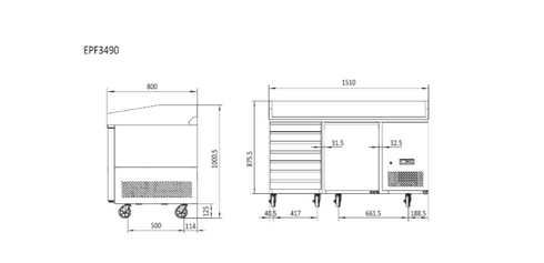 Atosa Single Door Refrigerated Pizza Table with Drawers 1510mm - EPF3490