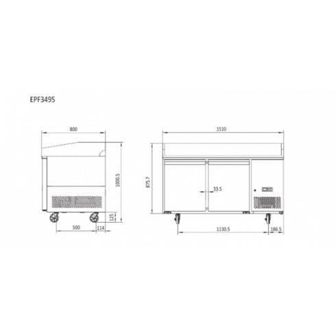 Atosa 2 Door Refrigerated Pizza Table 1510mm - EPF3495