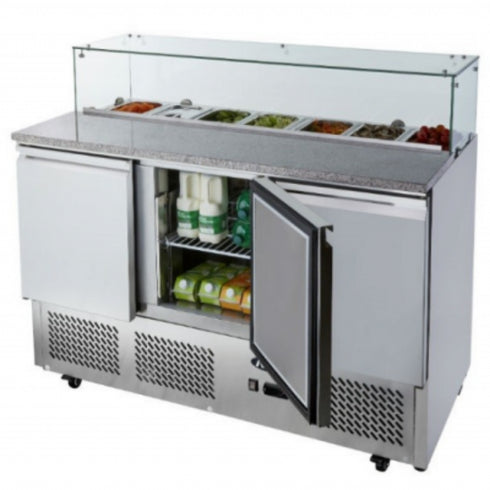 Atosa Stainless Steel 3 Solid Doors Prep. Fridge / Glass Cover Salad Bar - ESL3864