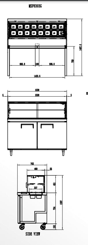 Atosa 2 Door Sandwich Bar With Glass Canopy 1530mm MSF8303G