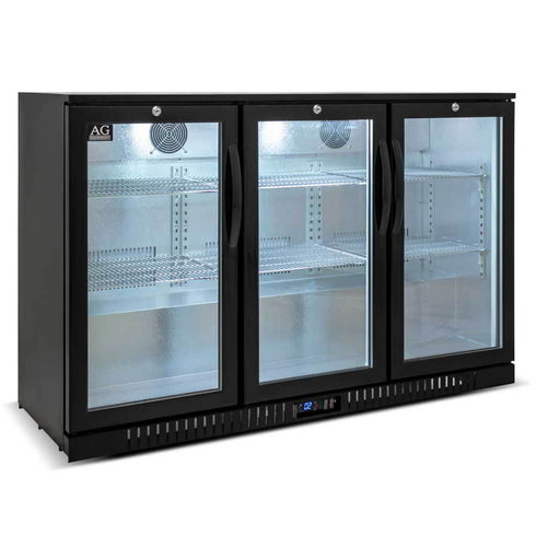 Three Door Bar Fridge - Black Body & Doors - BEER3