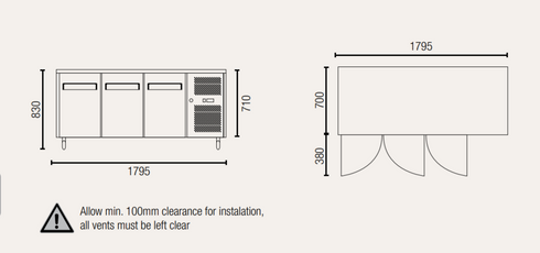 Exquisite Three Solid Doors Underbench Freezer 700mm deep - USF400H