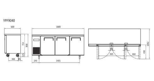 Atosa Undercounter 3 Door Refrigerator 1800mm 390L - YPF9040
