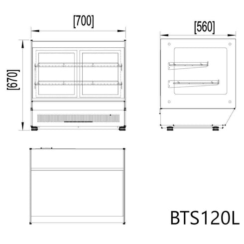 AG Squared Bench Top Cake / Showcase Fridge - 120 Litre - 700mm - BTS120L
