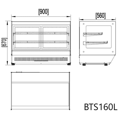 AG Squared Bench Top Cake / Showcase Fridge - 160 Litre - 900mm - BTS160L