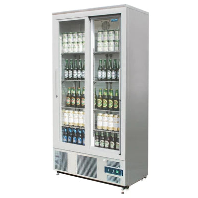 Polar G-Series Double Sliding Glass Door Upright Bar Fridge 490Ltr CK478-A