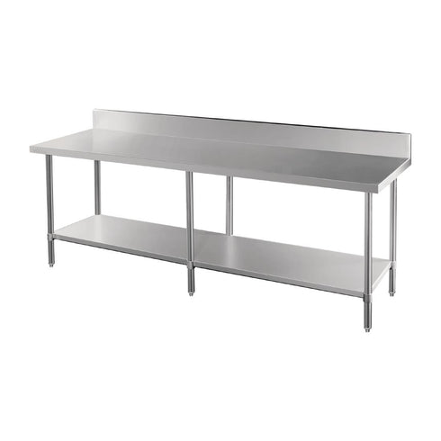 Vogue Premium Stainless Steel Table with Splashback 2400mm - DA343