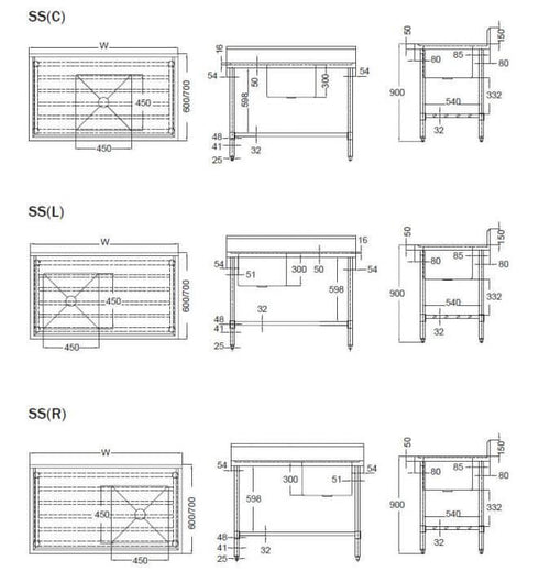 Mixrite Sink Bench With Splashback -W900 X D700 X H900 - SS1709C