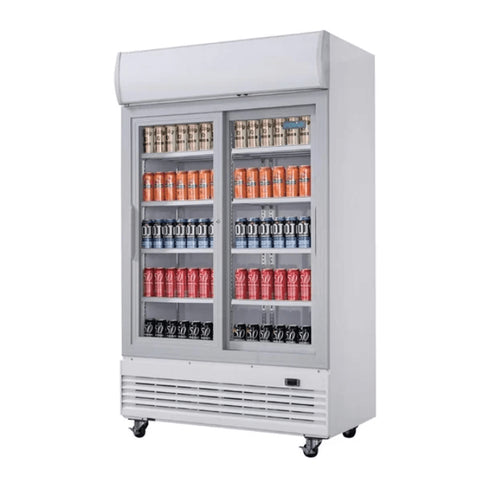Polar G-Series Sliding Door Upright Display Cooler with Light Box 950Ltr GE581-A