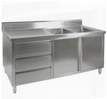 FED Sink Cabinet with Right Double Bowls - DSC-1800R-H