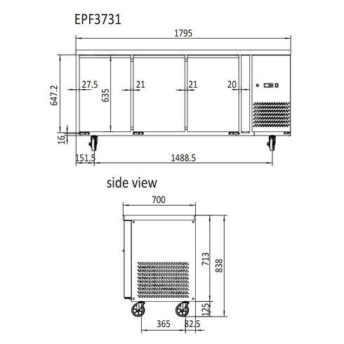 Atosa Stainless Steel 3 Glass Doors Bench Fridge - EPF3731