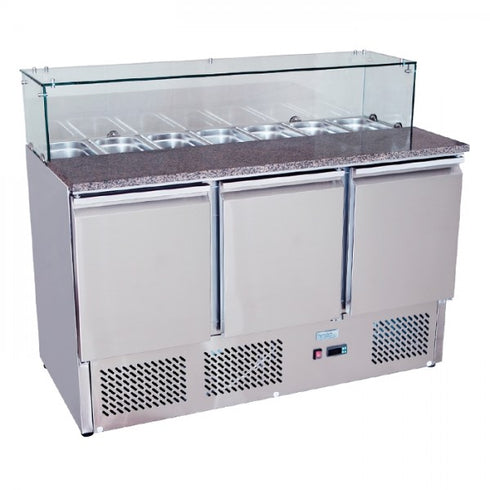 Atosa Stainless Steel 3 Solid Doors Prep. Fridge / Glass Cover Salad Bar - ESL3864