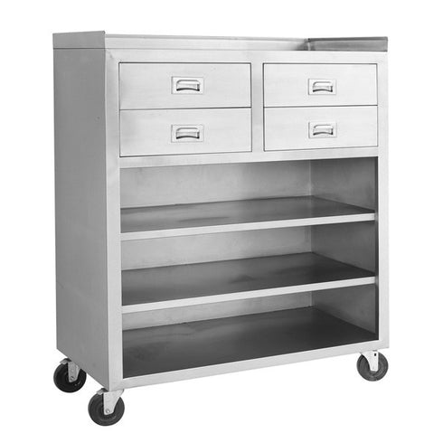 FED Stainless Steel Mobile cabinet with 4 Drawers and 3 Shelves - MS116