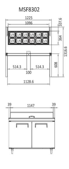 Atosa Sandwich Prep Table 2 Door Refrigerator 379L - MSF8302