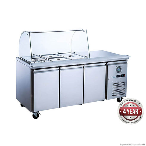FED-X Three Door Salad Prep Fridge with Curve Glass Top - XTHP3100SALGC