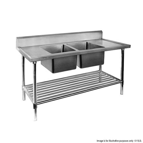 FED Double Centre Sink Bench with Pot Undershelf - DSB7-1500C/A