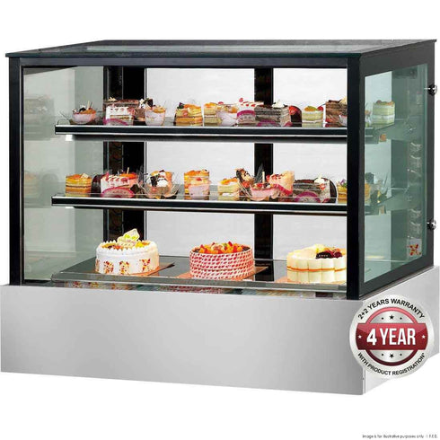 BONVUE Black Trim Square Glass Cake Display 2 Shelves 1200X700X1100 - SSU120-2XB