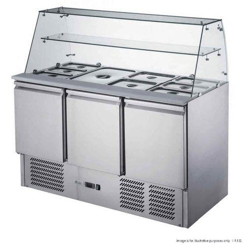FED-X Three Door Salad Prep Fridge with Square Glass Top - XS903GC