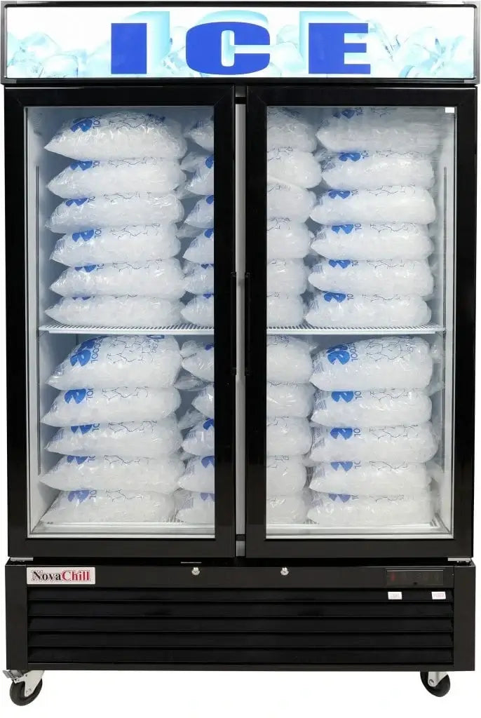 Double Door Upright Glass Door Ice Freezers - SM1300GZice